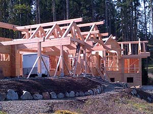timber frame home under construction