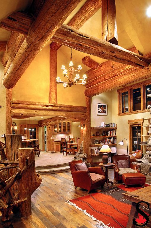 Log beams in ceiling