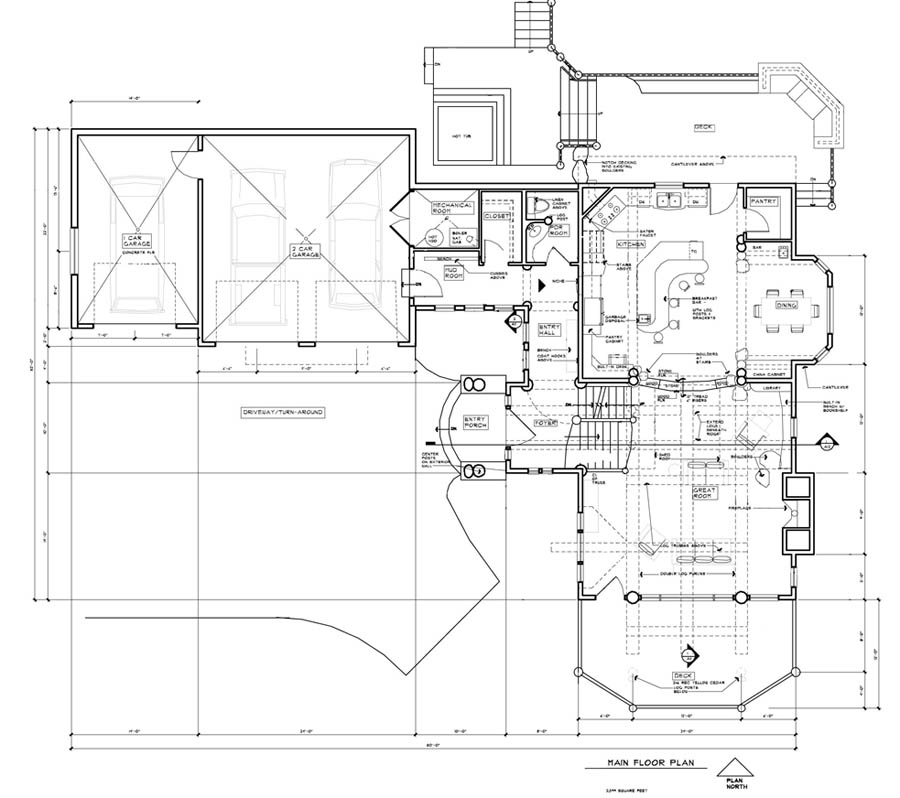 hybrid log home main level floor plan