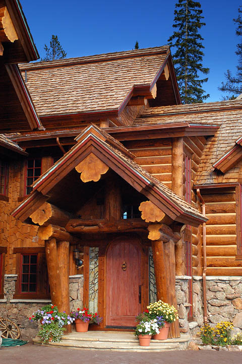 Log home at dusk