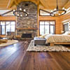 Stone fireplace in bedroom