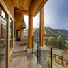 View of ski runs from log accent home in Sun Peaks Resort, BC