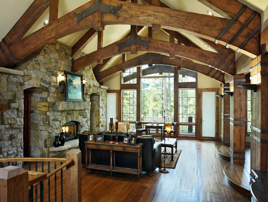 Large timber trusses with architectural forged steel details