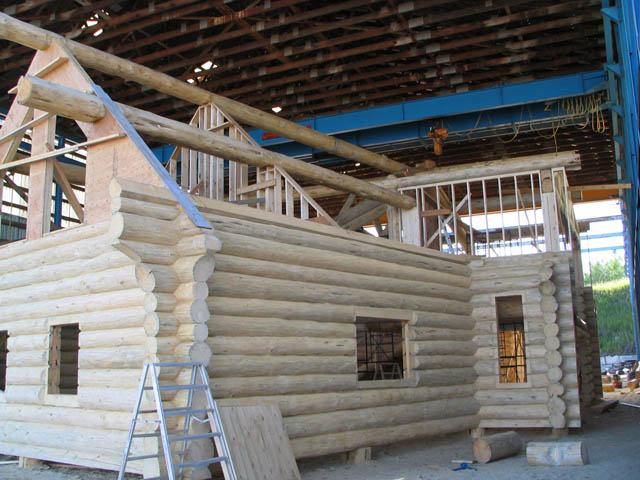BC Canada House being built in the Sitka Log Homes construction yard in 100 Mile House, BC.