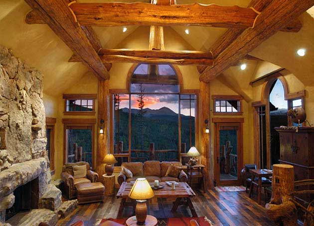 hybrid log home great room